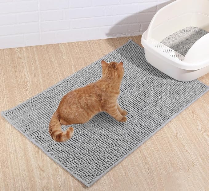VIVAGLORY Cat Litter Mat Softgrip Litter Trapping Mat, 35"× 25", Grey | Litterbox Rug Box Catcher for Indoor & Floor, Easy Clean Washable Less-Mess Waterproof for Cat - Image 6