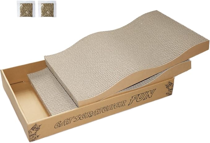 Cat Scratcher Pad Cardboard Scratch Box for Indoor Cats and Kittens | 2PCS in 1 Corrugated Scratching Board Reversible Durable with Catnip by RUBMEOW