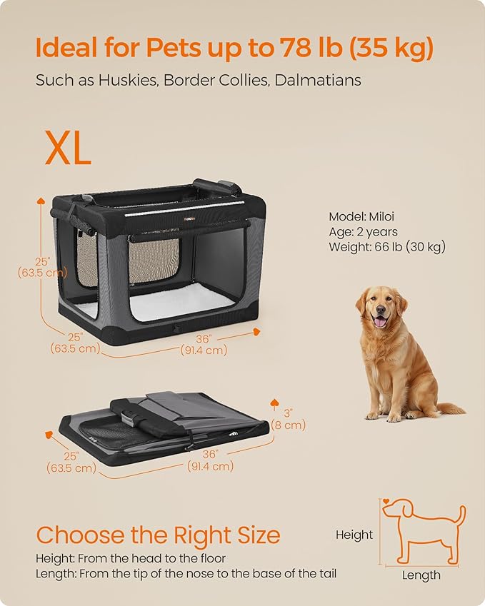 Feandrea Collapsible Dog Crate, Portable Travel Crate, 36-Inch | Oxford Fabric Pet Carrier with 4 Mesh Doors, Handles, Storage Pocket, Water Bottle Holder, UPDC019B01 - Image 6
