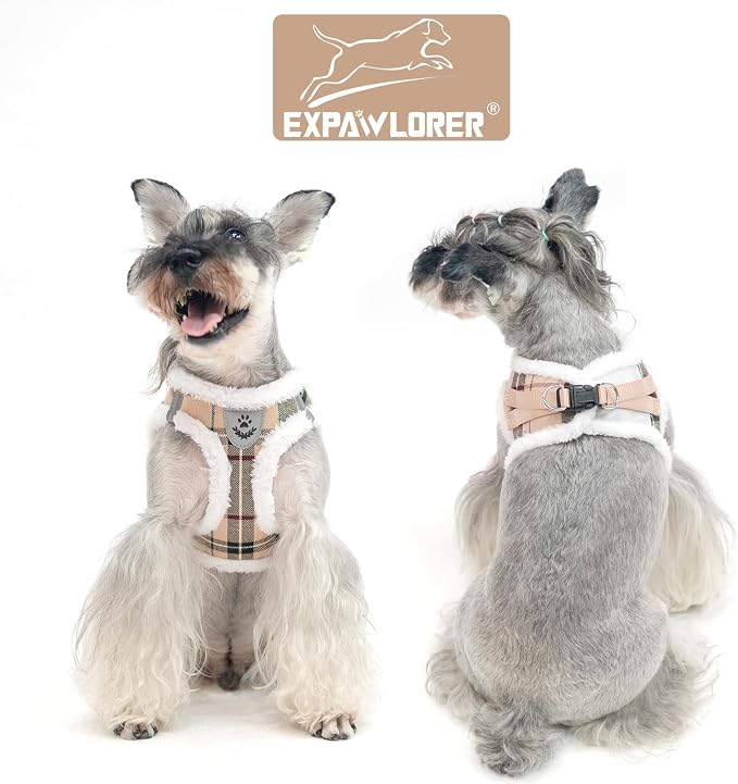 Fleece Lined Step-in Dog Harness - Soft Plush Padded Puppy Harness and Leash Set with Adjustable Dog Collar, No Pull Escape Proof Suede Dog Vest Harness for Small Dogs, Khaki S - Image 5