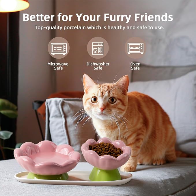 DIF DECO Ceramic Raised Cat Bowl, Pink Elevated Food Bowls for Food and Water Protecting Spine and Whisker Friendly,Tulip Shape Cute Pet Feeder Dish for Indoor Cats and Small Dogs(Height 3.3 inch) - Image 5