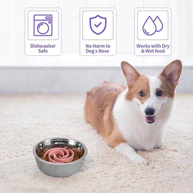 Slow Feeder Dog Bowls Insert, Bestalk Soft Silicone Slow Eating Feeder Insert with Suction Cups for Small, Medium and Large Dogs, Fit into Basic and Elevated Dog Bowls, Pink - Image 5