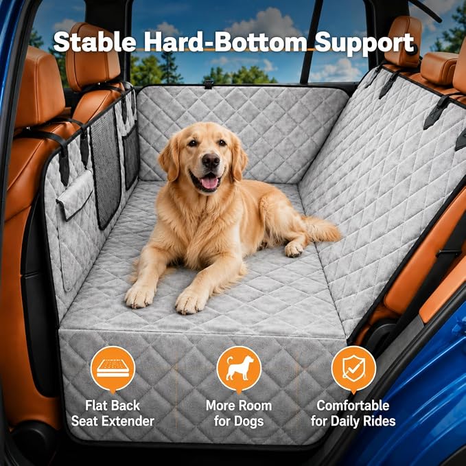 IJVAE Truck Dog Seat Cover for Back Seat, Gray Flannel Hard Bottom Back Seat Extender Holds Up to 500 lbs, Waterproof Backing, Nonslip Dog Hammock for Full-Size Pickup Trucks - Image 3