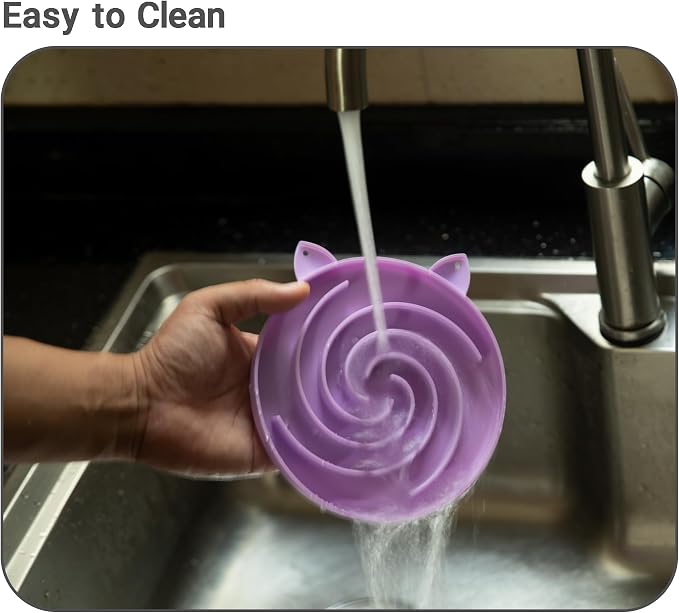 Bifeaw Slow Feeder Cat Bowl, Easy to Clean Silicone Bowl, Ideal for Dry and Wet Food (Purple and Pink) - Image 7