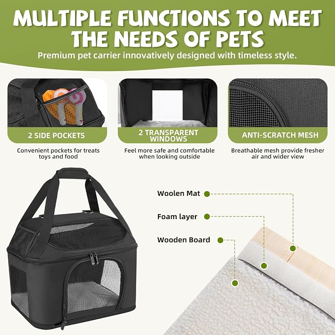 Soft Cat Carrier Up to 20 Lbs, Washable Pet Travel Bag for Kitten Puppy | Breathable Mesh, Medium to Big Pets Small Dog,Soft-sided Cloth Animal Crate for Car Travel Carrying, Safe for Vet Visit,Black - Image 5