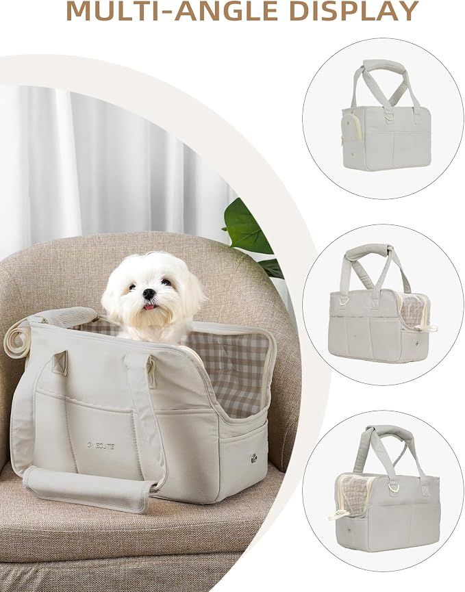 ONECUTE Dog Purse Carrier for Small Dogs Rabbit cat with Large Pockets, Cotton Bag, Dog Carrier Soft Sided, Collapsible Travel Puppy Carrier (Grey, 13.6" L x 6.5" W x 10" H) - Image 4