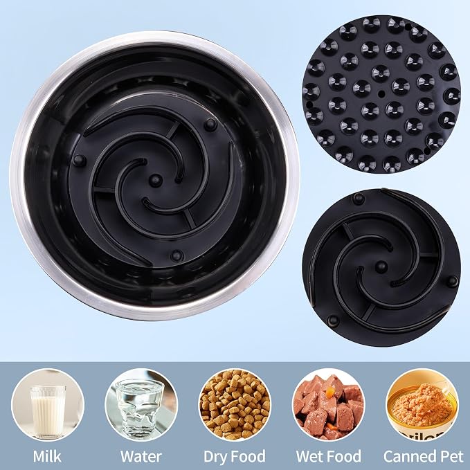 Slow Feeder Dog Bowls Insert, Bestalk Soft Silicone Slow Eating Feeder Insert with Suction Cups for Small, Medium and Large Dogs, Fit into Basic and Elevated Dog Bowls, Black - Image 7