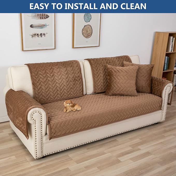 Eismodra Couch Cover,Sectional Couch Covers,Sofa Covers for 3 Cushion Couch,Anti-Slip Sofa Slipcovers for Dogs Cats Kids Loveseat Recliner L Shaped Armrest Backrest,Brown 43''x82''(Only 1 Piece) - Image 7