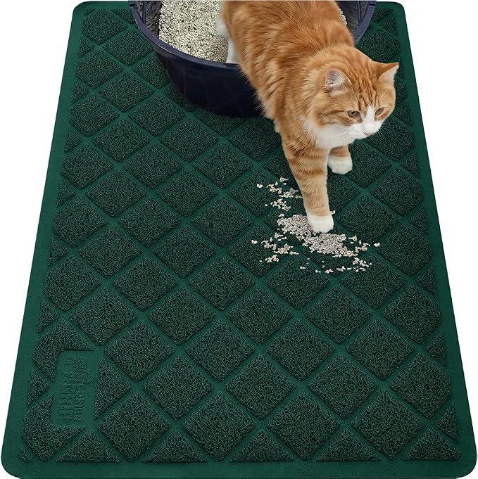 GORILLA GRIP Cat Litter Box Mat, 35x23, Cushioned Coil Mesh Litter Trapping Mats, Scatter Control Supplies for Less Mess, Phthalate Free, Ultra Deep Catch Grooves, Rinse or Vacuum to Clean, Dark Green by Unknown