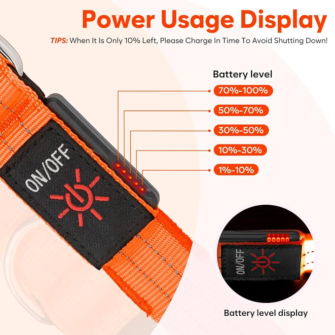 LED Dog Leash, 4 Ft Light Up Dog Leash USB Rechargeable Waterproof, Nylon Reflective Tether with Padded Handle, Safety Glow in The Dark Walking Lead for Large Medium Small Pets(Orange) - Image 2