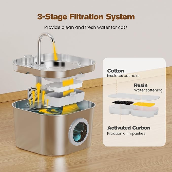 Cat Water Fountain Stainless Steel: Pet Fountains with 10 Filters + 10 Sponges 2.2L Cats Automatic Waterer Bowls for Drinking Small Dog Water Dispenser Indoor HOOISE Metal Kitty Watering Silent - Image 3