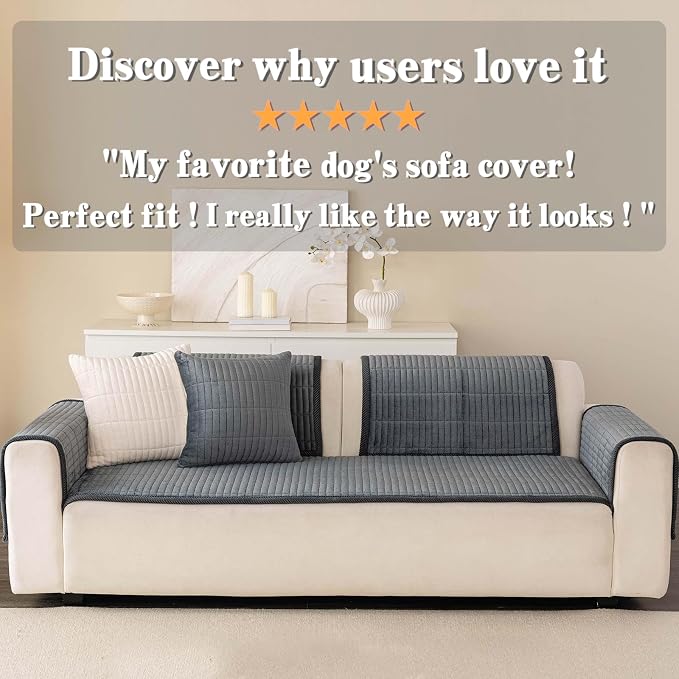 Velvet Washable Dog Couch Cover, Non-Slip Waterproof Pet Sofa Protector for Cushion Sectional, L-Shaped Sofa & Loveseat, Machine Washable(1PC/27.6"x27.6",Dark Grey) - Image 6