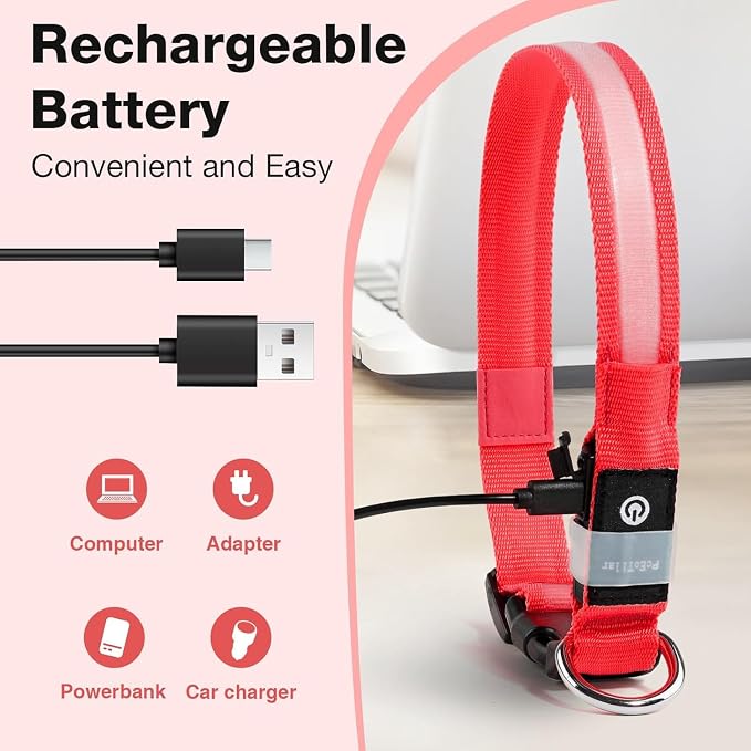 PcEoTllar Light up Dog Collar, Safe for Night Walking, Adjustable, Red, L | Colorful RGB Light, Waterproof, For Small Medium and Large Dogs, Durable Material, USB to Charge - Image 3
