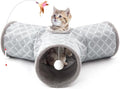 Tempcore Cat Tunnel for Indoor Cats Fleece-Lined in for Warmth, 3 Way Collapsible Pet Play Tunnel with Teaser Wand, Peek Holes & Hanging Ball, Interactive Tube for Kittens & Rabbits, Geometry Grey by Tempcore