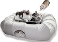 XxingSheep 2-Tier Cat Tunnel & Hammock Bed XXL, 4 Cave Shuttle with Elevated for Multiple Cats Toy Light Grey by XxingSheep