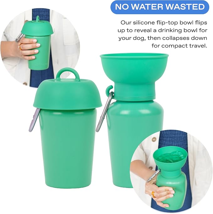 Springer Flip Dog Water Bottle | Portable Drinking Feeder with Foldable Food-Grade Silicone Bowl | One-Hand Squeeze & Leak-Proof | BPA-Free 20oz | Walking, Hiking & Camping | Puppy Essentials - Image 2
