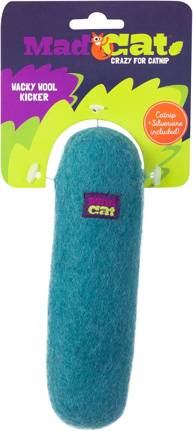 Mad Cat Wacky Wool Crinkle Kicker Catnip and Silvervine Cat Toy, Pack of 1 | Natural fiber plaything felines grab, wrestle and hug, rustling texture sparks energetic play sessions at home every day by Unknown