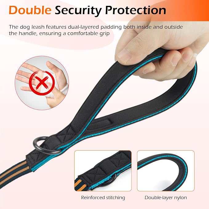Reflective Double Handle Dog Leash for Large Medium Small Dogs (BO, L) | Heavy Duty, Adjustable with Soft Padded Handles, Traffic Control for Training, Walking, Running - Image 3