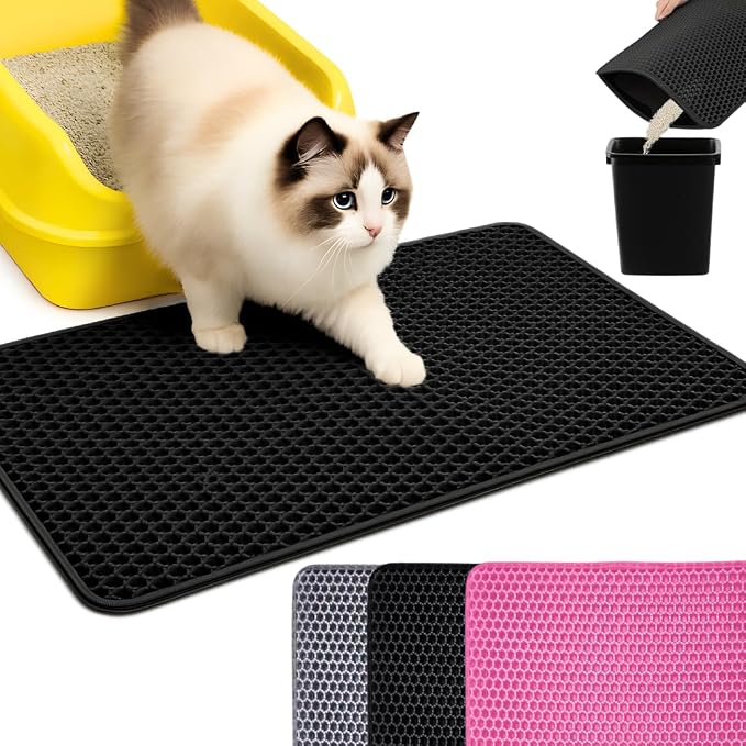 Andalus Brands Medium Cat Litter Mat - Waterproof & Urine-Proof Litter Box Mat, Non-Slip Kitty Litter Mats for Floor, Easy to Clean Litter Trapping Design (24" x 15", Black) by AndalusBrand