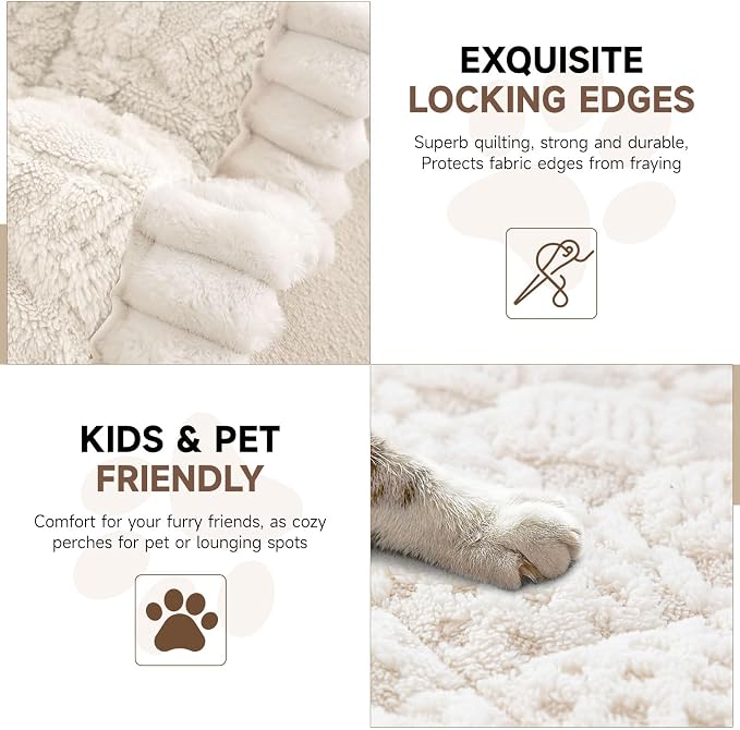OTOB All Seasons Sofa Covers for 3 Cushion Couch Washable, Geometric Jacquard Fuzzy Non-Slip Pet Couch Cover, Kids Pet Friendly Soft Plush Sofa Slipcovers Dog Bed Mats (Off White, 27.6" x 70.9") - Image 4