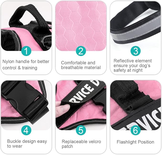 MUMUPET Custom Dog Harness Vest with 2 Personalized Name & Phone Patches | No Pull Reflective Adjustable with Handle, Soft Breathable Padding for Medium Dogs (Pink, M) - Image 3