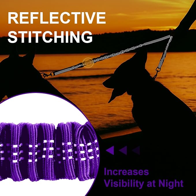 MingXpet 2 Dog Leash, Dog Leash for 2 Dogs, 360° Swivel No Tangle Double Walking Training Leashes for Large Dogs that Pull, Comfortable Shock Absorbing Reflective Bungee, Purple - Image 5