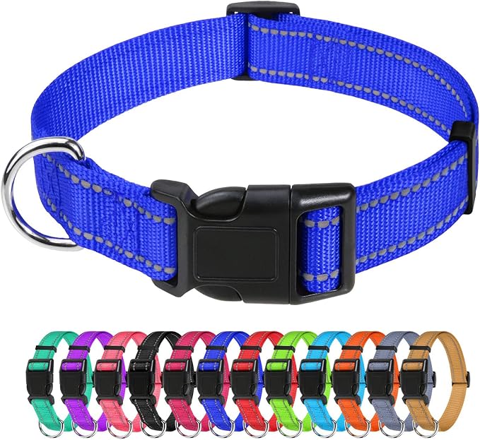 TagME Large Dog Collar, Reflective Nylon Collar, Royal Blue, 1.25" Width | Soft Nylon Dog Collar With Reflective Stitching for Night Walks, Adjustable Fit, Quick-Release Buckle for Easy On & Off by TagME
