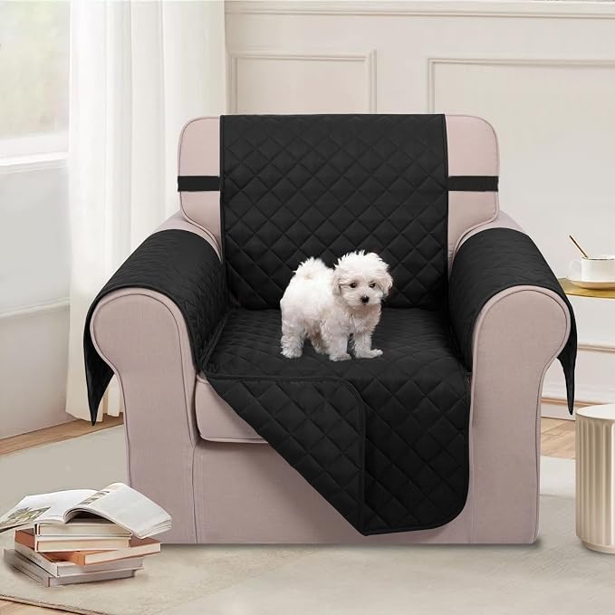 U-NICE HOME Reversible Oversized 28''Chair Covers, Black | Armchair Cover for dogs Washable, Pet Friendly, Elastic Straps, Water Repellent, Diamond Quilted - Image 2