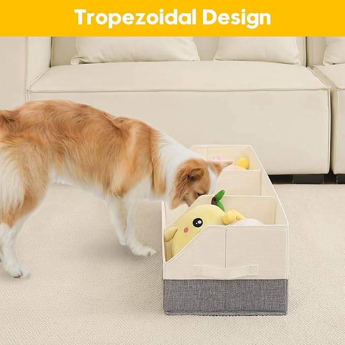 Qozary Large Dog Toy Basket with Diy Tag - Collapsible Dog Toy Bin, Fabric Personalized Dog Toy Box, Trapezoid Dog Toy Storage and Organizer for Pet Supplies - Image 5