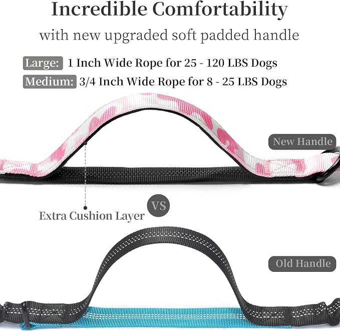 Hands Free Dog Leash with Zipper Pouch, White-Pink Mix, Large | Waist Leash, Dual Padded Handles, Shock-Absorbing Bungee, Adjustable Waist Belt, Walking and Running - Image 3