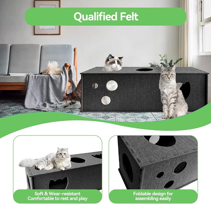 Homegroove Cat Tunnel for Indoor Cats, Felt Cat Play Tunnel, Grey, Straight | Felt cat tunnel, interactive peek holes, cat tunnel bed, hide & seek toy, DIY peekaboo cat toy for indoor play - Image 4