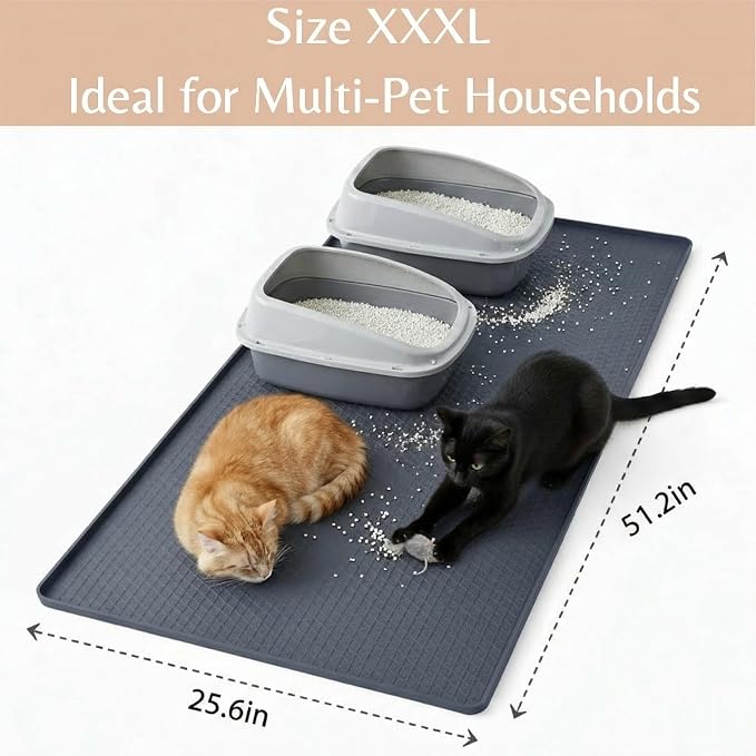 Cat Litter Mat, Extra Large 51"x25.6" Silicone Litter Box Mat, High Edge | Kitty Litter Mat for Auto Litter Box Areas, Waterproof Non-Slip Litter Mat, Easy Clean, Raised Lip Contains Multi-Cat Mess - Image 3