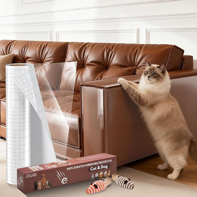 JKLMN Cat Scratch Protector for Leather Couches - Clear Vinyl Couch Protector from Cat Claws, Scratch Deterrent Tape for Sofa Corners, Single-Sided Sticky Couch Protector for Cats (200x11.8) by Unknown