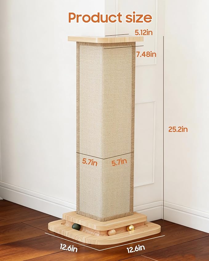 Couch Corner Cat Scratcher with Track Balls, 25'' Cat Scratching Post for 90° Furniture Sofa, Replaceable Sisal Scratch Pad for Wall Furniture Protector - Image 7