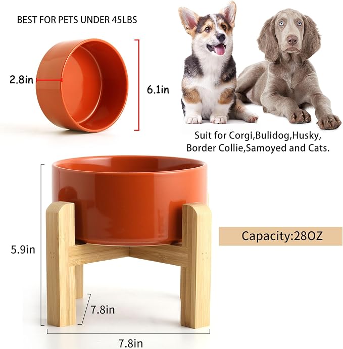 Petygooing 28 OZ Rust Red Elevated/Raised Ceramic Dog Bowl for Small and Medium Breeds, Dog Food Water Dish with Stand,Pet Feeding Bowl with Anti Slip Rubber for Cats Small and Medium Dogs (3.6 Cups) - Image 3