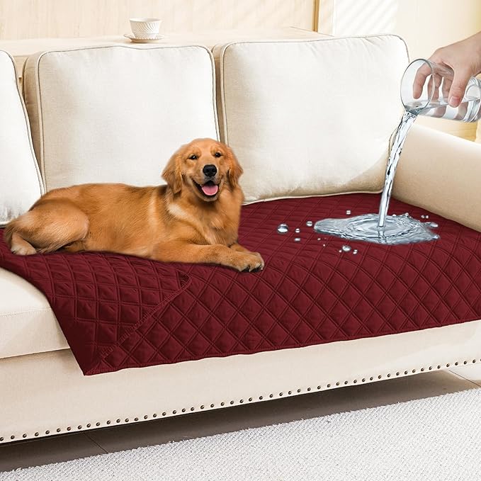 Smiry Waterproof Reversible Pet Couch Covers for Dogs | Pet Friendly, Soft Fabric, Washable Sofa Furniture Protector for Dogs Cat Kids, Checkered (30"x70", Wine Red/Wine Red) by Smiry