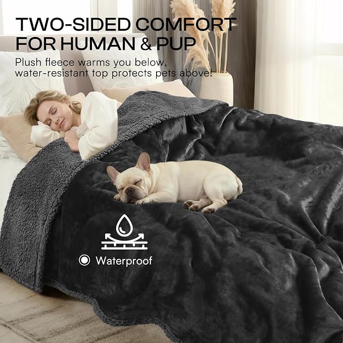 Luciphia Waterproof Blanket for Large Dog, Reversible Sherpa Bed Cover | waterproof pet blanket sherpa fleece reversible couch cover bed protector from spills scratches, Black 100" x 85" - Image 5