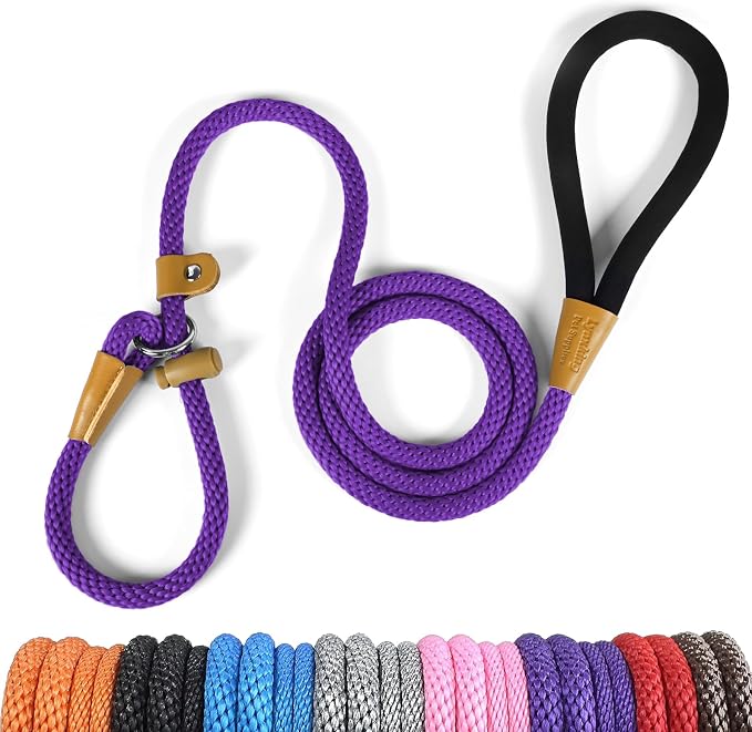 Dog Leash Slip Lead Braided Rope Pet Training Loop Leashes 5ft 6ft 8ft | Lynxking Strong Heavy Duty 1/2" 3/8", Durable Padded Handle No Pull Basic Training Nylon Lead,Small Medium Large Dogs Puppy by Lynxking