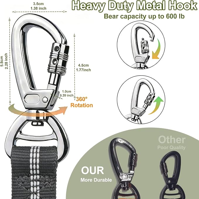 Dog Leash Heavy Duty, Bungee Leash Reflective Car Seat Belt for L Dogs Grey | 4-6FT Strong Shock Absorbing Tactical with 2 Padded Handles, Dog Tug Lead for Large XL Dogs Walking Running Training - Image 2