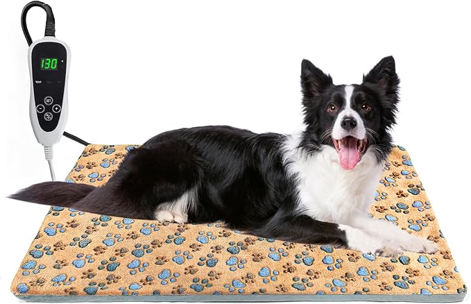 Dog Heating Pad 32×20 in for Dogs, Intelligent Temperature Control Switch with Normally Open On Function,Whelping Box with Reinforced Electric Wire Rope, Plush Fabric Cotton Cover-Apricot by Afullrangeofservicesforyourpet