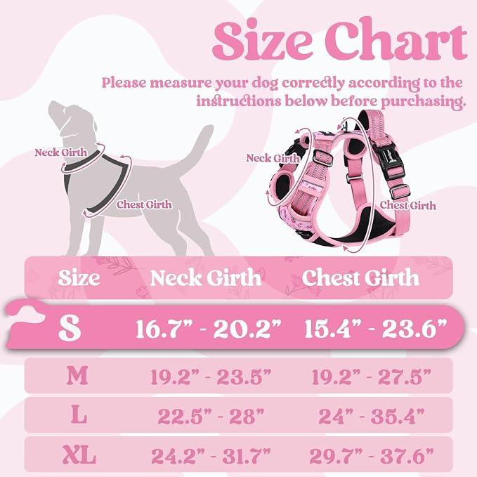 rabbitgoo Dog Harness Small Sized, Updated Easy On & Off with 3 Buckles | No Pull No Choke, Walking with 2 Clips and Handle, Adjustable Soft Reflective, Floral Pink, Small - Image 2