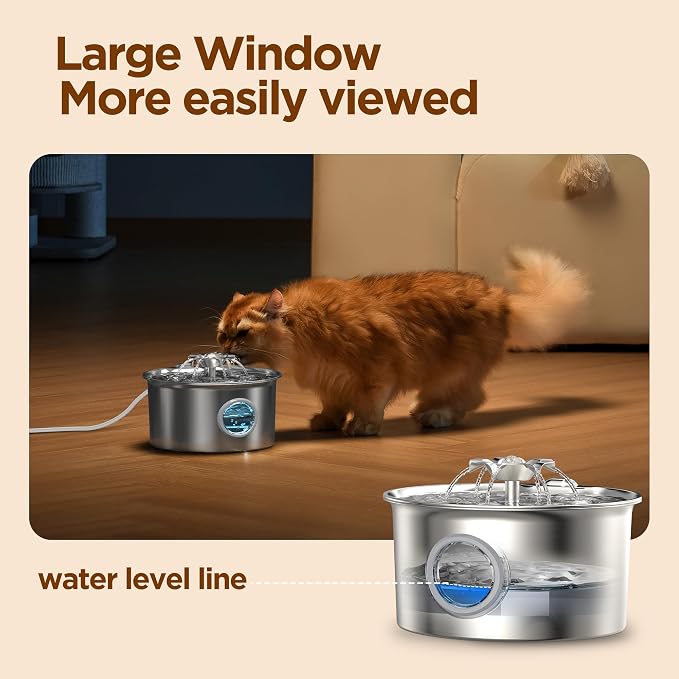 Stainless Steel Cat Water Fountain: 88oz/2.6L Pet Fountain for Drinking | Water Fountain for Cats Inside with Flower Quiet Cat Dispenser Kitty Drinking Fountain Indoor - Gifts for Pets, Small Animals - Image 6