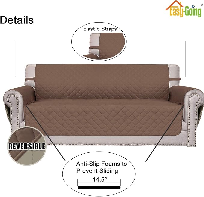 Easy-Going Reversible Couch Cover for 3 Cushion Sofa, Large Brown/Beige | Machine Washable Slipcover For Dogs, Water Resistant Furniture Mat For Living Room, Non-Slip Sofa Cover, Pet Friendly - Image 3