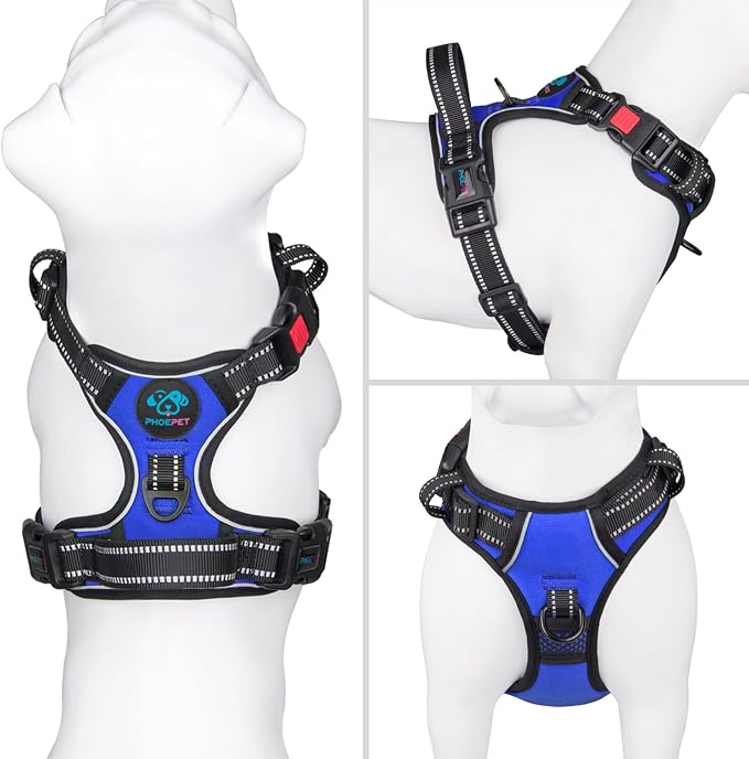 No Pull Dog Harness Medium Reflective Front Clip Vest with Handle | Adjustable 2 Metal Rings 3 Buckles,[Easy to Put on & Take Off](L, Royal Blue) - Image 2