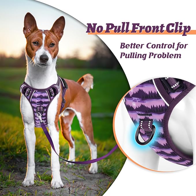 HEELE Dog Harness, No Pull Adjustable Padded Reflective Harness for Small Medium Large Dogs with Handle for Walking Training, Moon Night, M | Reflective Front Clip Vest with Control Handle, No Choke, Adjustable 2 Metal Rings for Outdoor Walking Training - Image 4