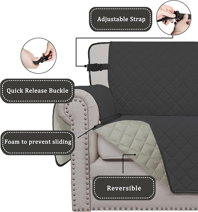 Easy-Going Reversible Couch Cover, Chair 30 in, Dark Gray/Beige | Machine Washable Slipcover For Dogs, Water Resistant Furniture Mat For Living Room, Non-Slip Sofa Cover, Pet Friendly - Image 3