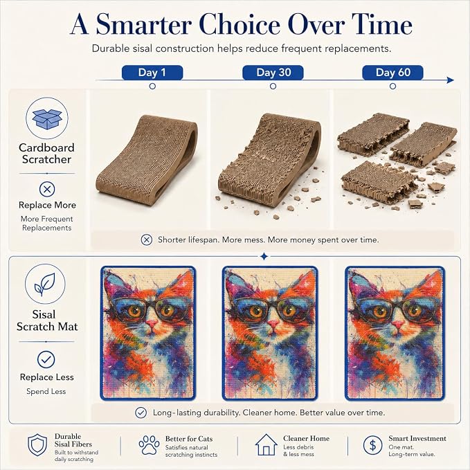 Art Sisal Cat Scratcher Mat, Cat Wall Scratchers for Indoor Cats | Wall Mounted Cat Scratcher, Natural Sisal, No-Drill Hook & Loop Setup, Floor or Wall Use, 23.6 x 15.7 Inch, Graffiti Cat - Image 4