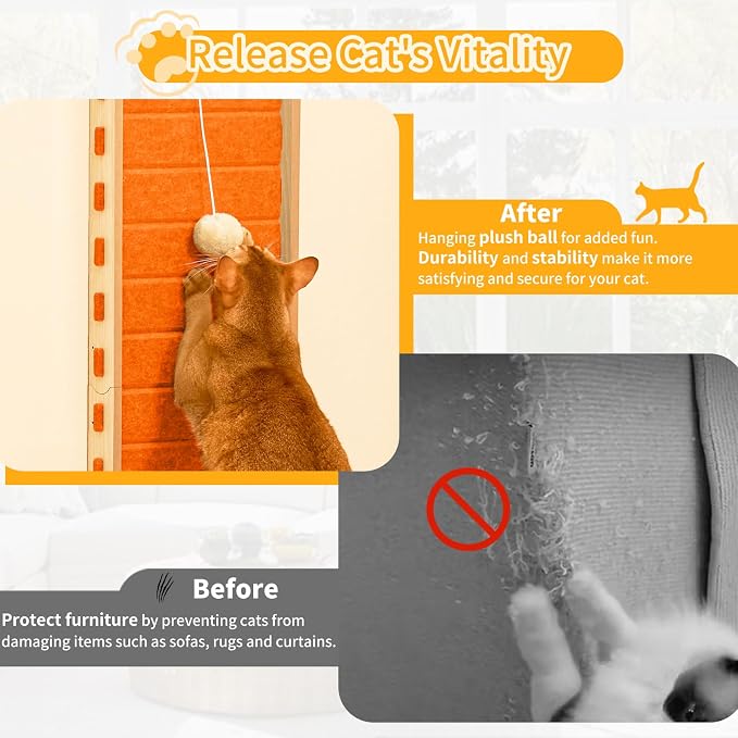 Felt Cat Scratcher for Indoor Cats,26.8 Inch,Orange | L Shaped Scratching Post, Scratch Board Scratchers for Large Cat Scratch Pad Furniture Protector with Ball Kitten Toys - Image 5