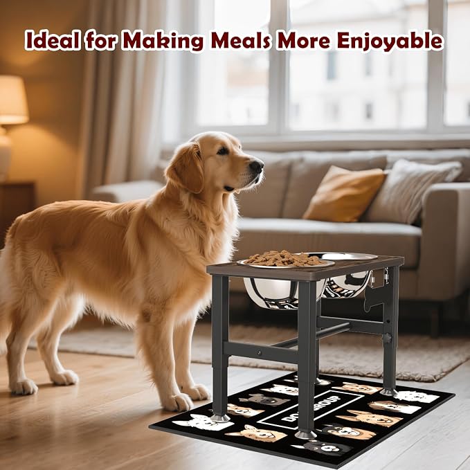 SHAINFUN Elevated Dog Bowls with Slow Feeder & Mat for Medium and Large Dogs, 12" Tall Adjustable Wooden & Metal Raised Dog Bowl Stand, 2 Stainless Steel 58oz Bowls for Food & Water - Image 7