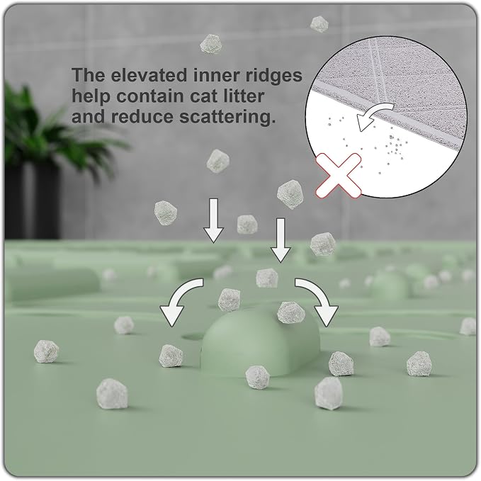 XL Cat Litter Mat, 37.5x25.2 Silicone Trapping Mat Sage Green | for Kitty Litter Box, Easy Clean, BPA Free Rubber, Center Litter Collection, Easy Pour-Back, Waterproof, Odor-Resistant - Image 3